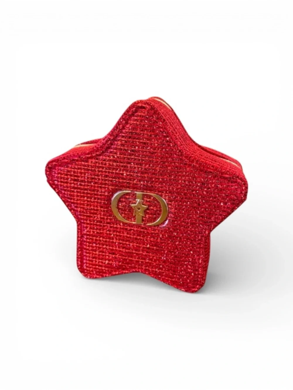 Dior Star-Shaped Cosmetic Pouch in Bright Red with Gold Hardware